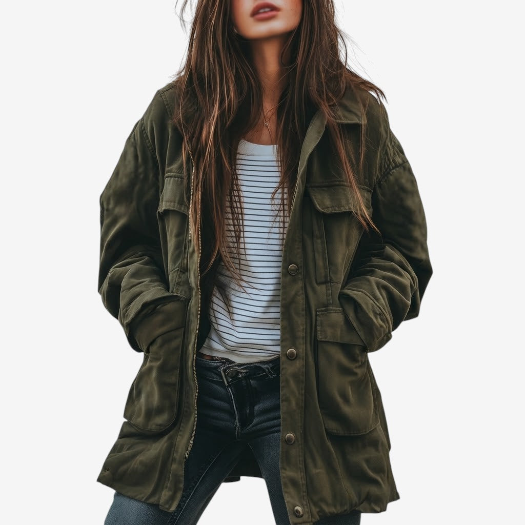 Utilityn - Cappotto utility da donna con chiusura a zip