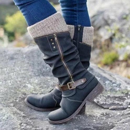 Hannah - Chic and Comfortable Mid-Calf Boots with Zipper Closure