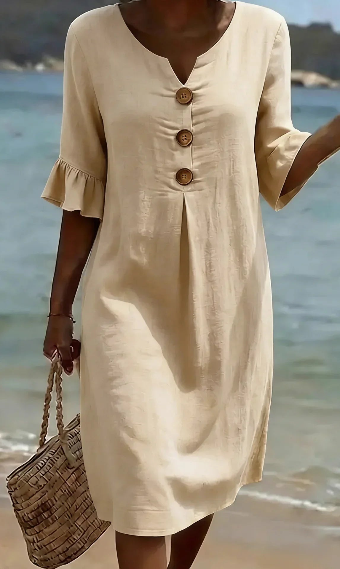 Casual Women's Linen Dress with Buttons