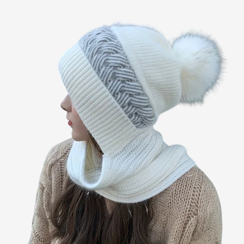 WinterLoom – Pletená čiapka s integrovaným šálom a mäkkou flísovou podšívkou