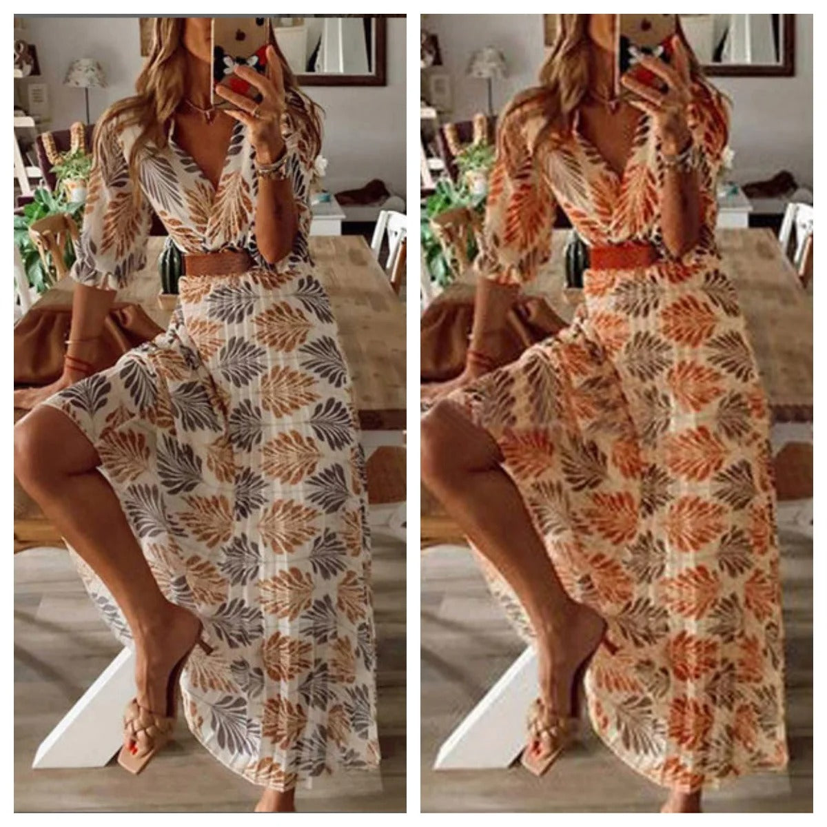 Olivia – Rochie maxi stilată cu imprimeu floral și talie cu curea