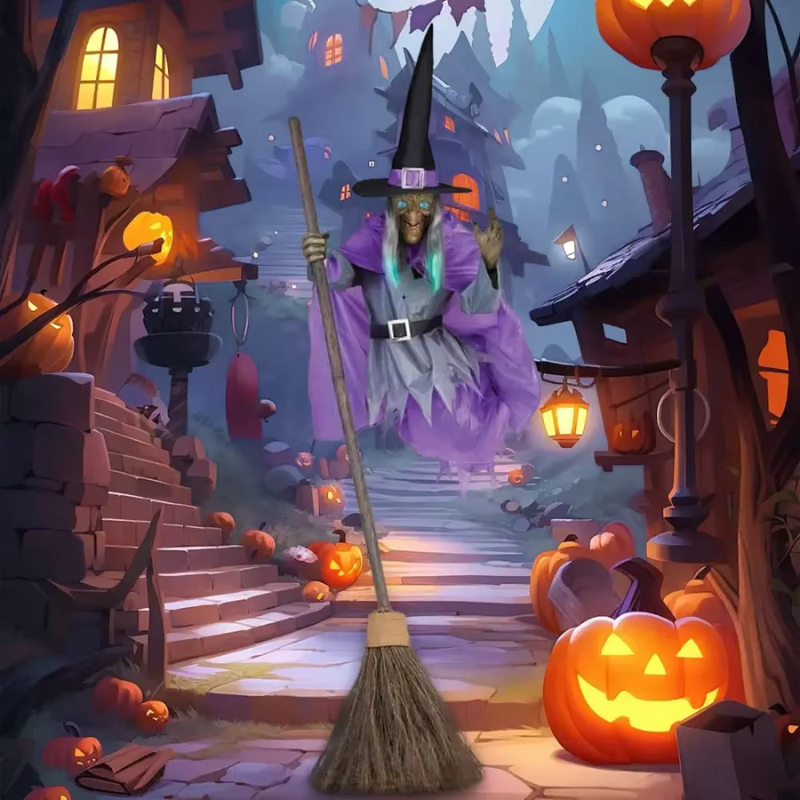 Decoración de Halloween de bruja voladora con sonido