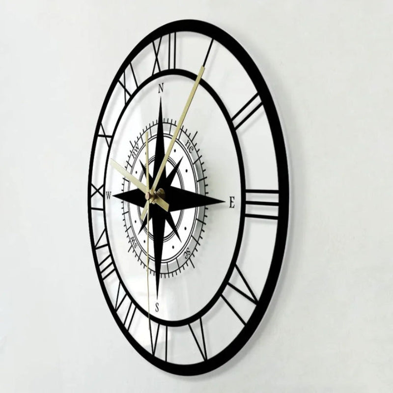 DirectionalChart - Vintage wall clock with compass motif and silent movement