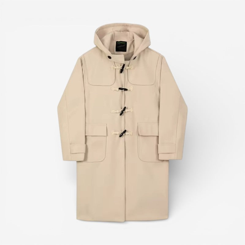 Roland - Long sleeve mid length coat with hood and pockets