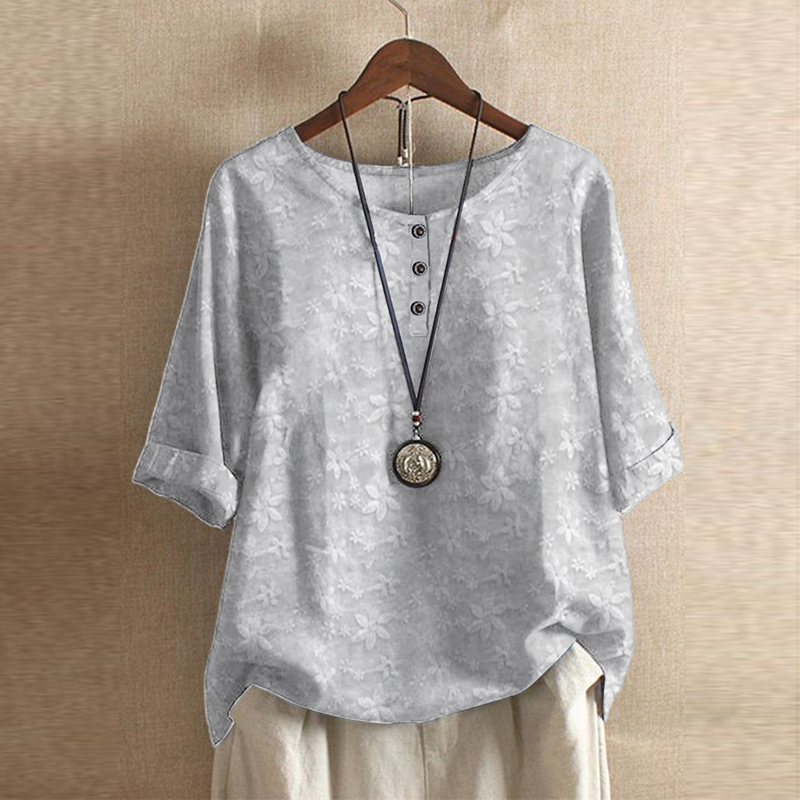 Blusa oversize stampata da donna con scollo a O