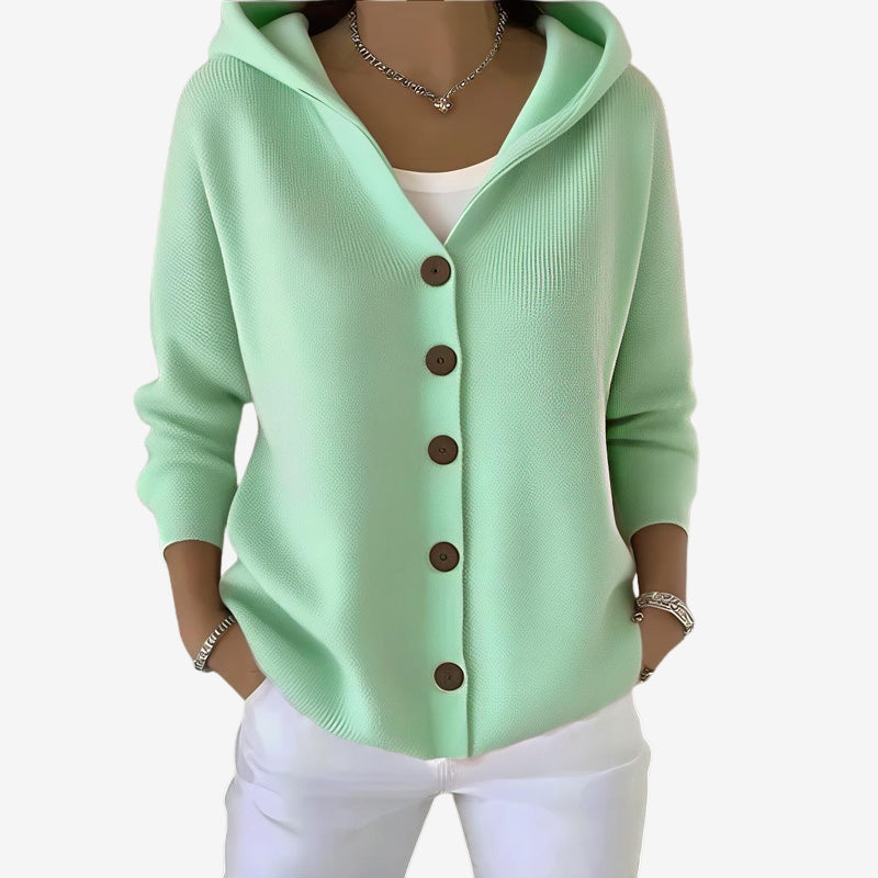 Anouk - Long sleeve hooded cardigan with button closure