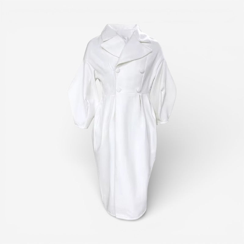 Elena - Long Sleeve Long Coat with Lapel Collar