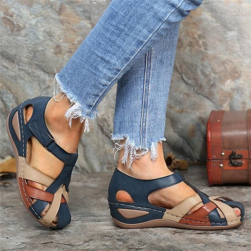 Lena - Sandales compensées à bout rond avec fermeture velcro