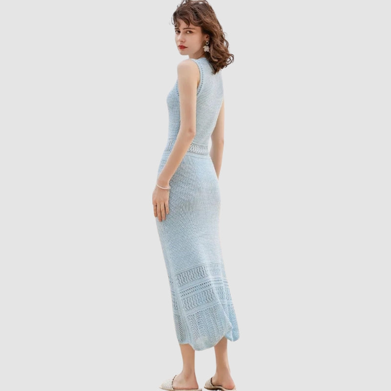 Sophia – Abito midi a maglia a linea A senza maniche con scollo rotondo