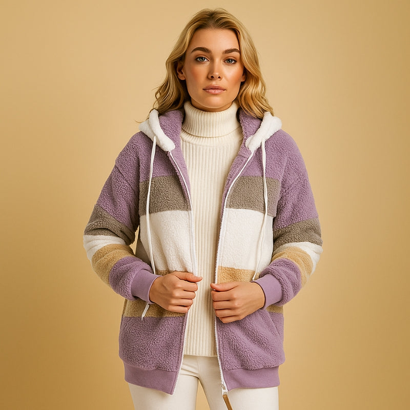 Quinn - Long sleeve zipper coat with adjustable hood