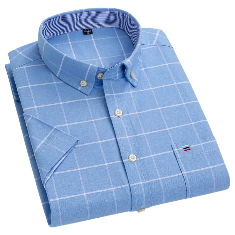 Alexander - Checked and striped button-down shirt with short sleeves