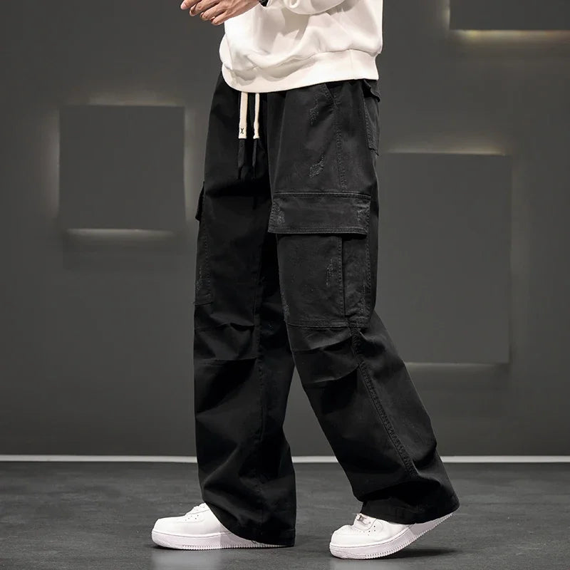 Pantalon cargo à jambes larges avec taille à cordon de serrage