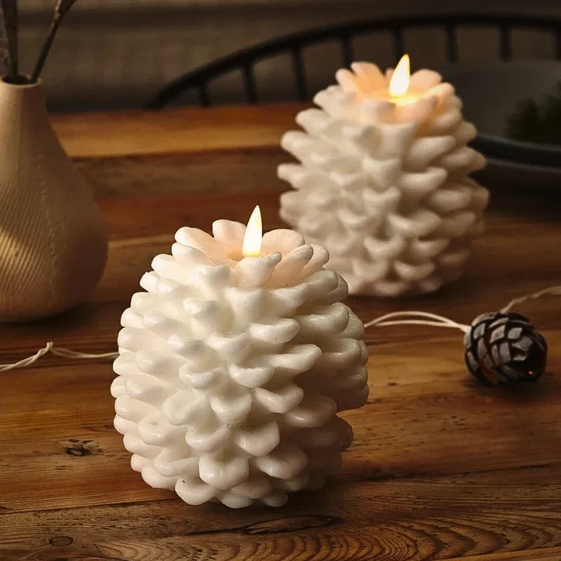 PineGlow - Lumânări decorative fără flacără, în formă de conuri de pin, cu efect de flacără LED