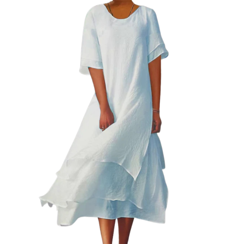 Sophie – Sukienka z krótkim rękawem w stylu color-block z okrągłym dekoltem i rozcięciem po bokach