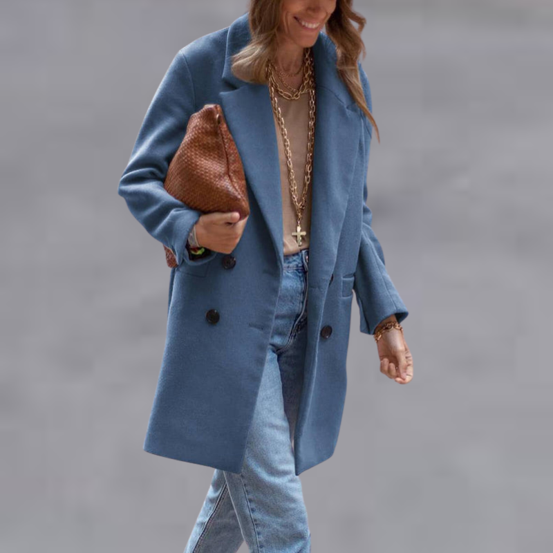 Emilia – Mid-Length Double-Breasted Coat with Pockets