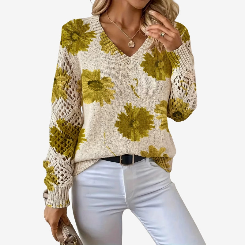 Ava - Long sleeve printed sweater with V neck