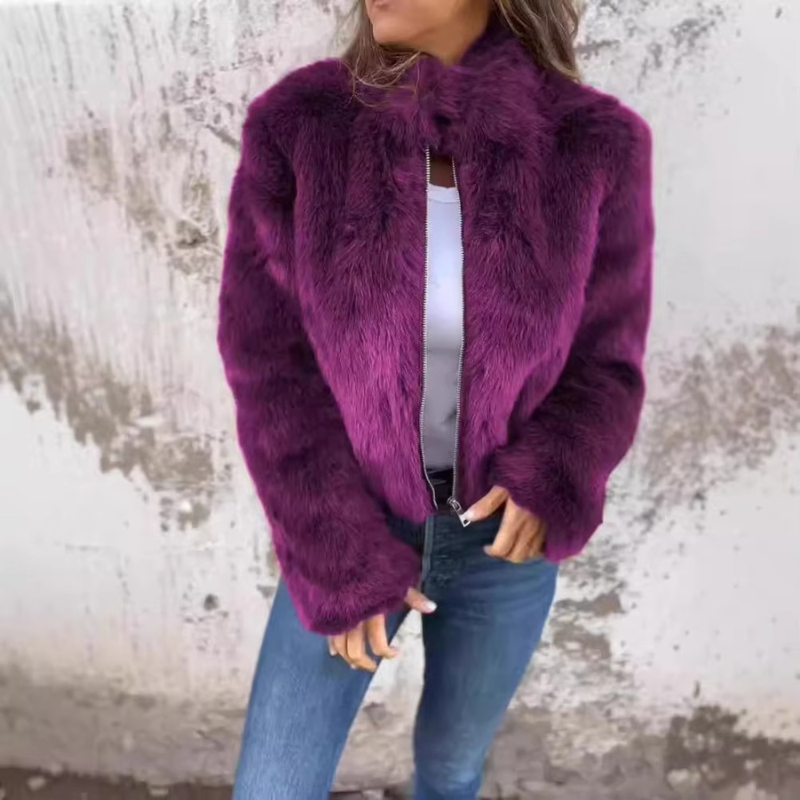 Selixia – Long Sleeve Coat with Zip Closure | Simple Casual Outer Layer | Faux Fur Construction | Sizes S–2XL | Brown, Black, Green, Blue, Red, Purple