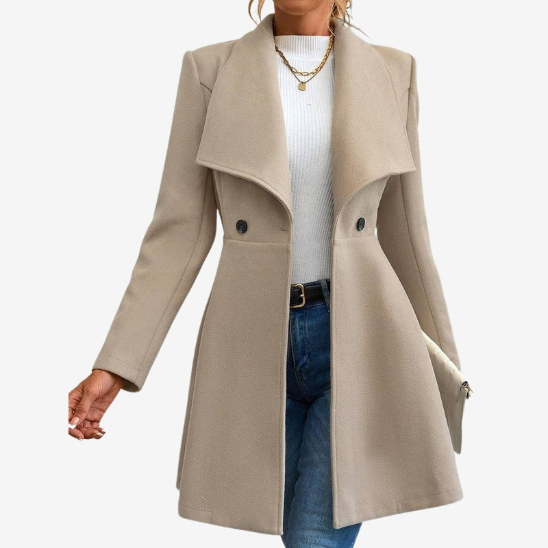 Penelope – Long Sleeve Wool Coat with Lapel Collar