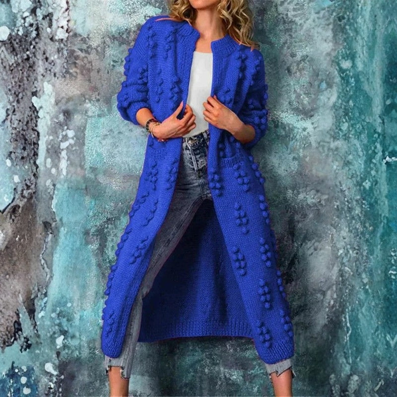 Orlina – Long sleeve open front coat with pockets