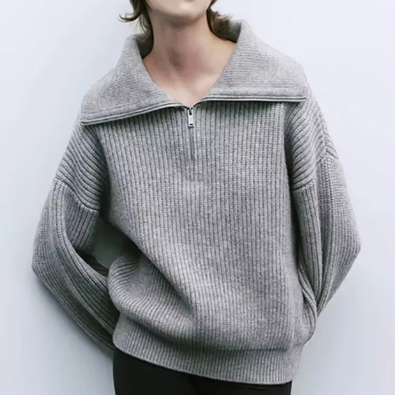 Aria - Half zipper sweater with stripe design