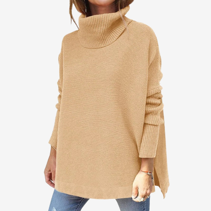 Rose – Pull à manches longues avec col roulé et coupe ample