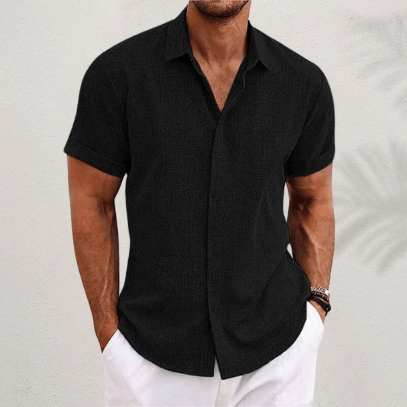 Camicia da uomo slim fit a maniche corte con chiusura a bottoni