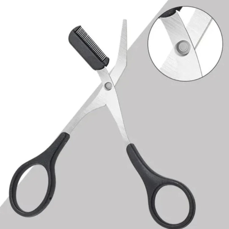 TrimLuxe – Forbicine compatte per sopracciglia con pettine e manici curvi