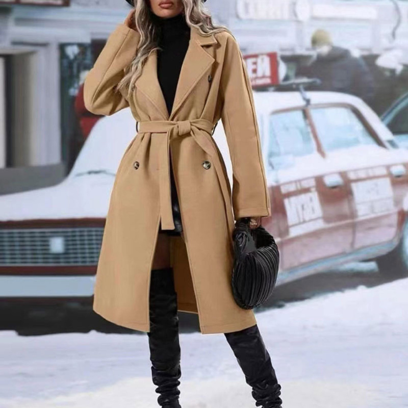Cappotto da donna con cintura, collo a rever e maniche lunghe