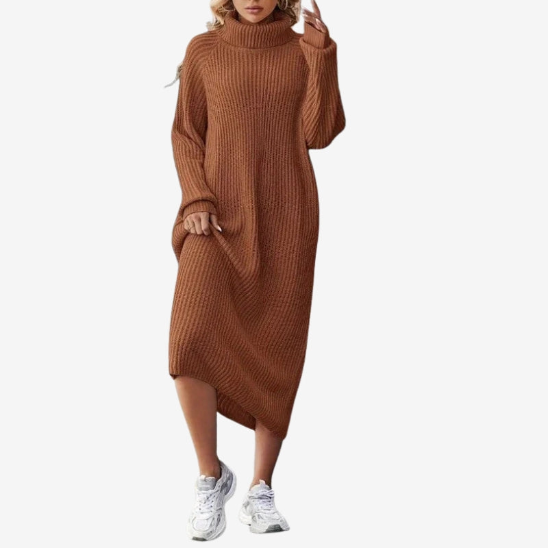 Amelia – Long sleeve sweater dress with high neck and slim fit