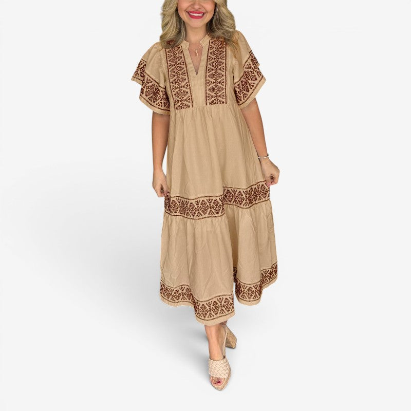 Women’s V-Neck Printed Midi Dress