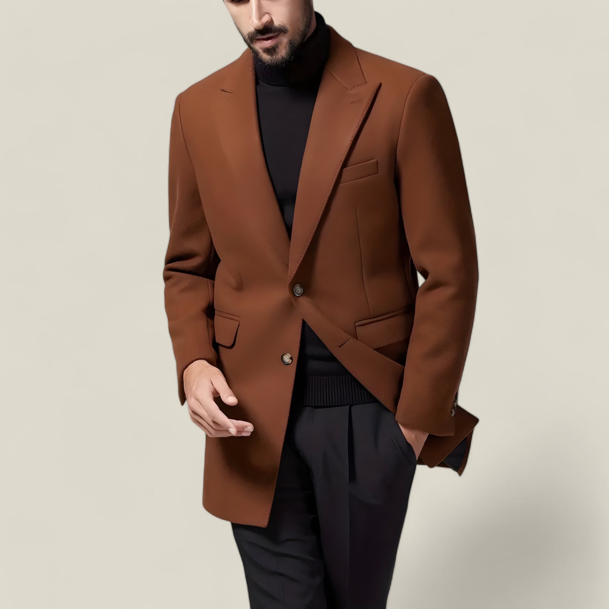 Oliver - Classic British Mid-Length Coat with Button Details for Timeless Elegance