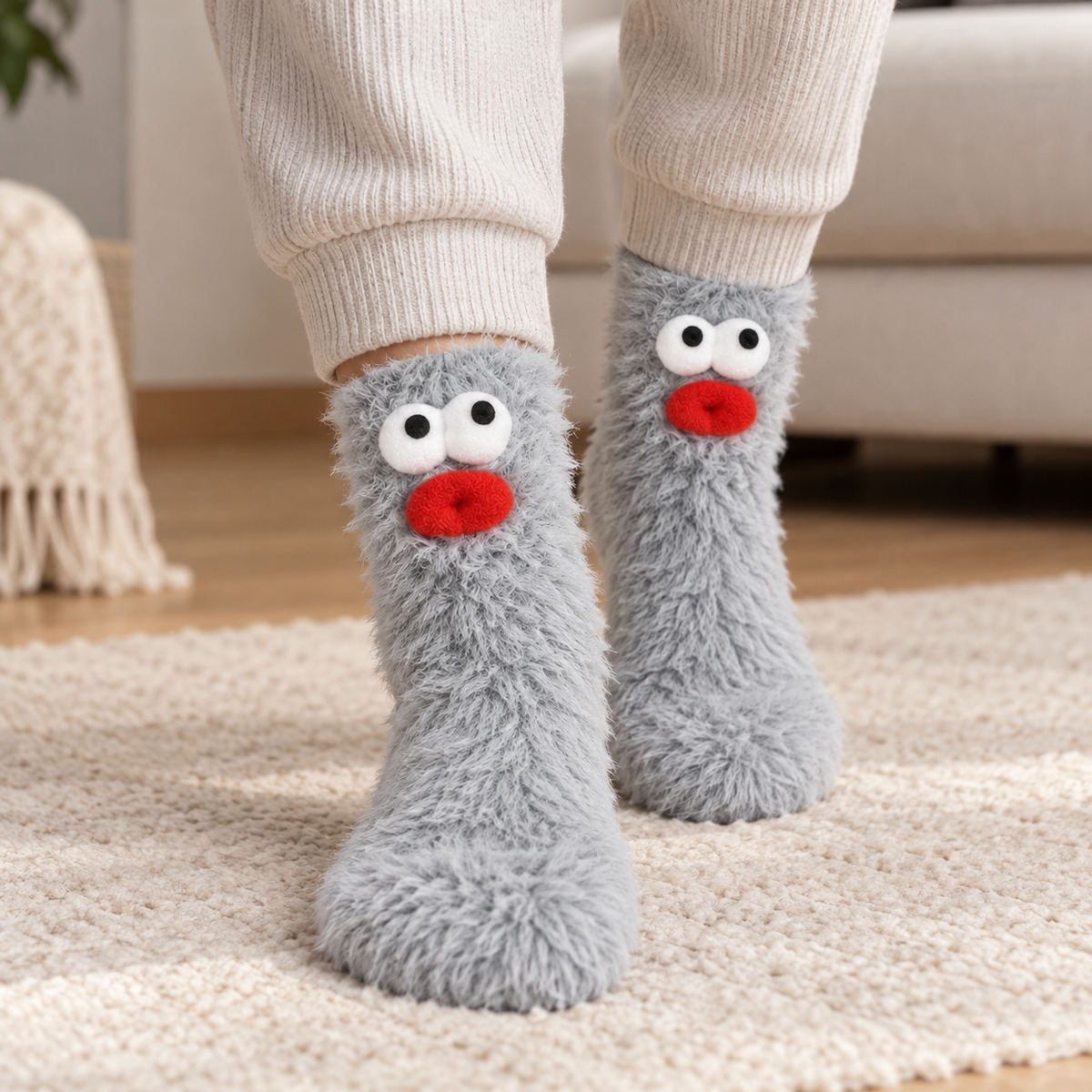 CozyPrint - Calze in pile con motivi 3D e volti in rilievo