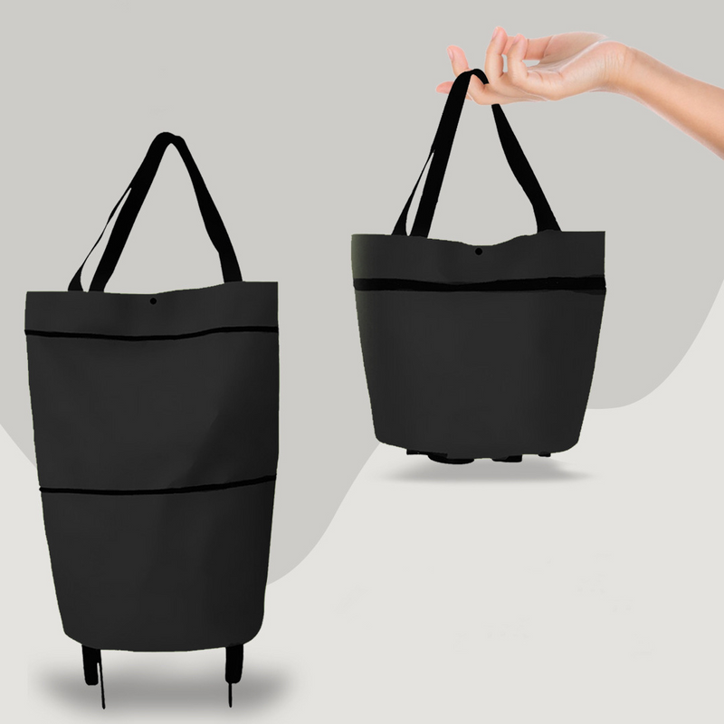 TrollyTote - Foldable shopping trolley with convertible wheelbase and compact carrying style