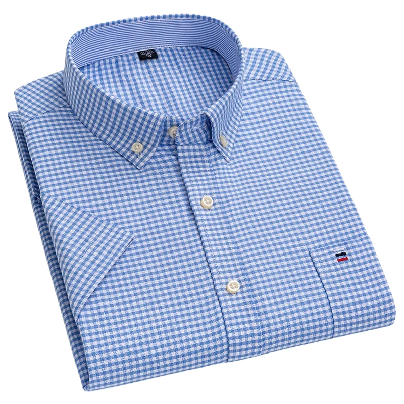 Alexander - Checked and striped button-down shirt with short sleeves
