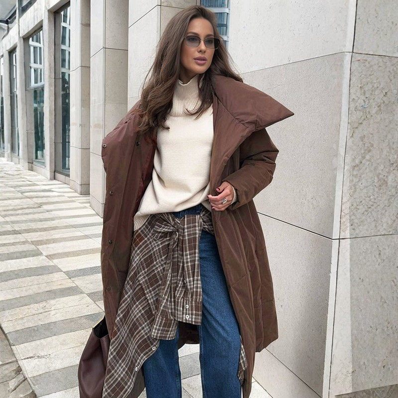 Brianna - Manteau long à manches longues avec taille ceinturée