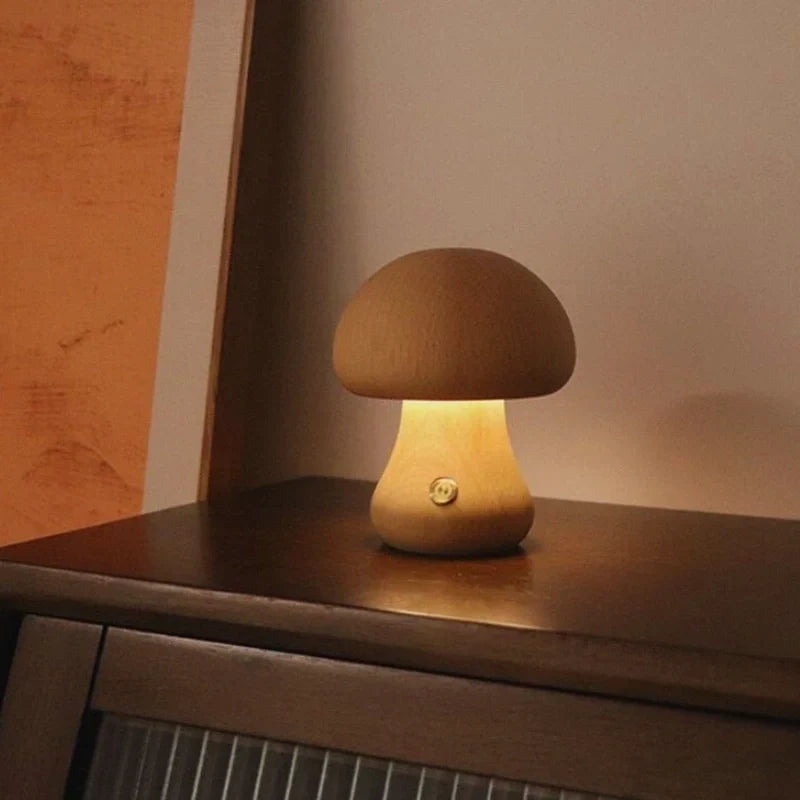 Mushwood - Lámpara de mesa de madera con diseño de seta