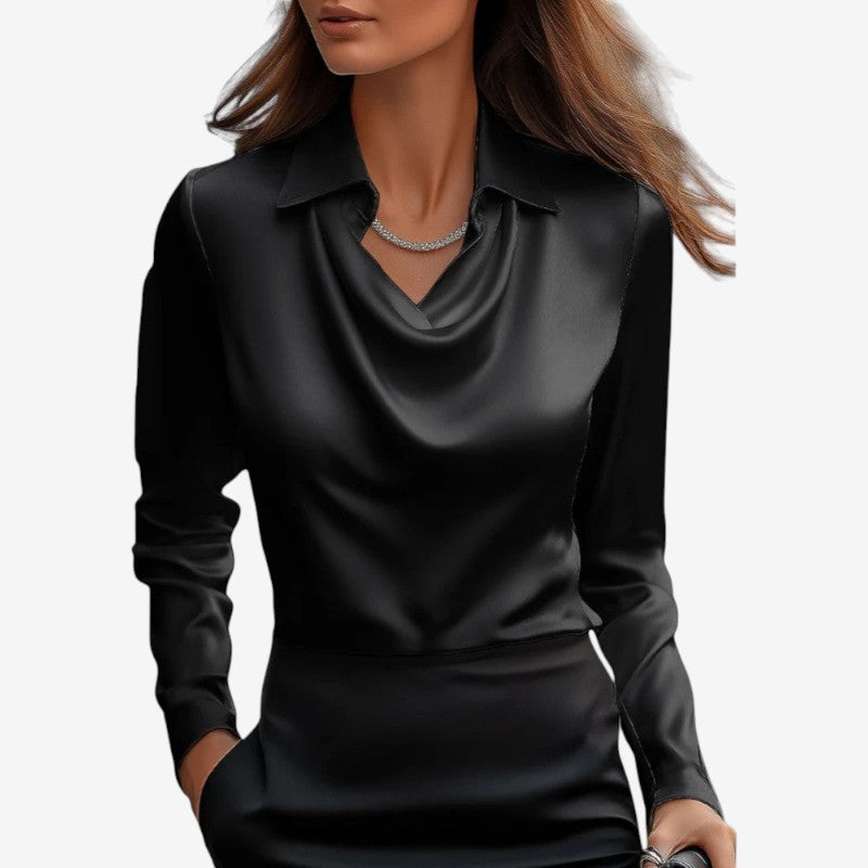 Womens Draped-Collar Long Sleeve Blouse
