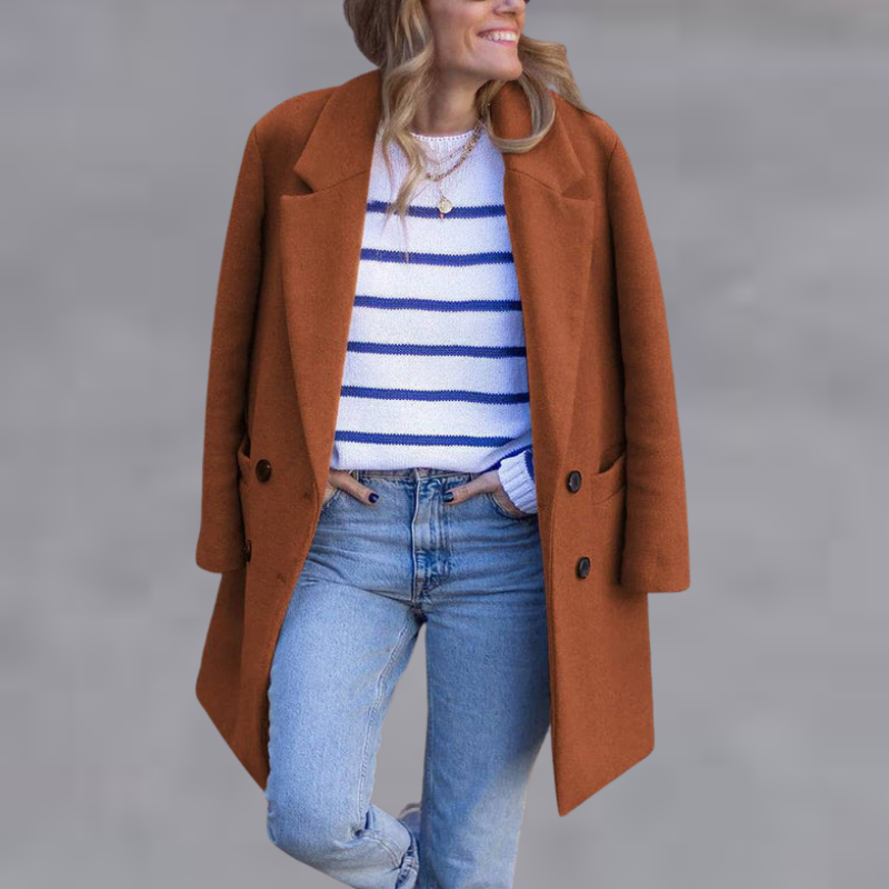 Emilia – Mid-Length Double-Breasted Coat with Pockets