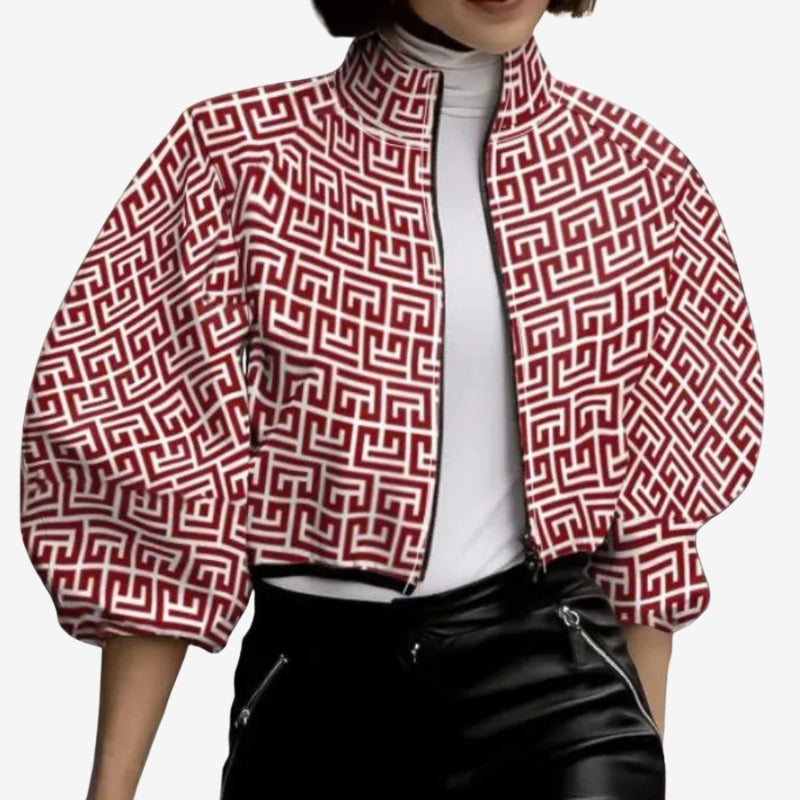 Elara – Long sleeve printed short jacket with zipper