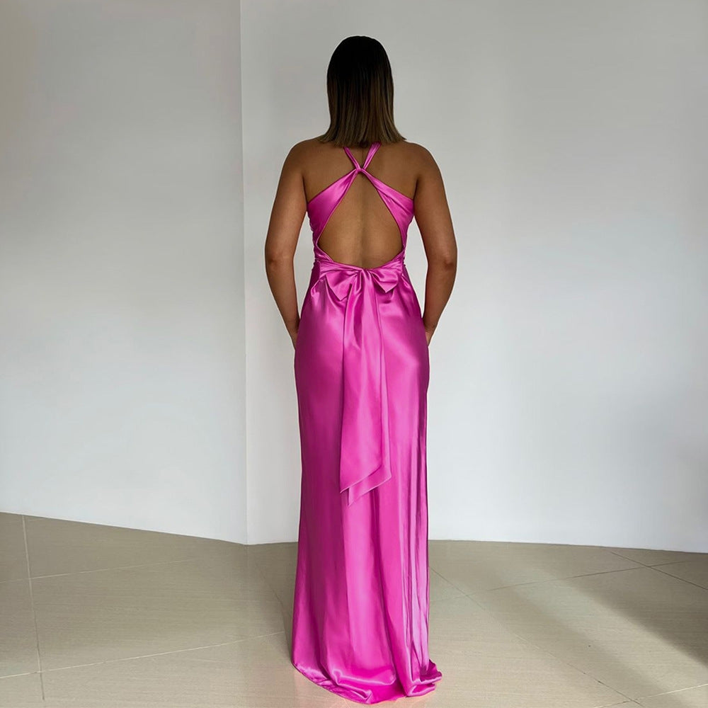 Amara – Elegantní maxi šaty s otevřenými zády a výstřihem do V