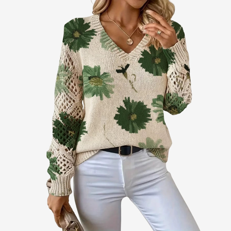 Ava - Long sleeve printed sweater with V neck
