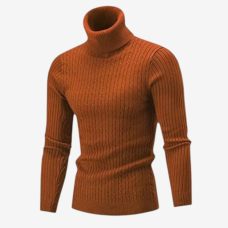 KnitLedger - Camisola de gola alta para homem em malha entrançada