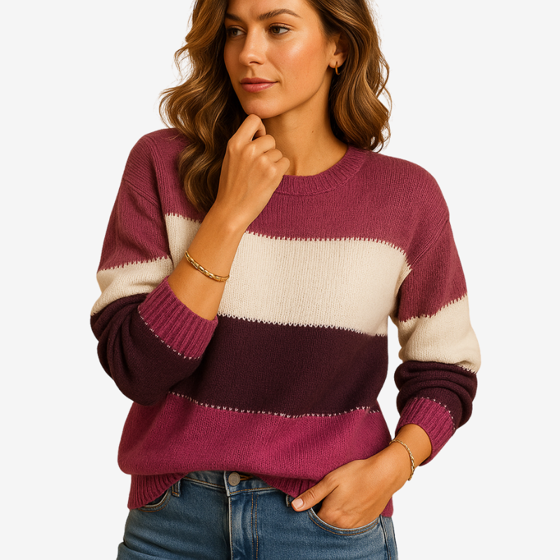 Eloryx – Maglione a manica lunga con scollo rotondo e design a righe | Orlo, polsini e collo a costine | Semplice uso quotidiano casual | Taglie XS–XL | Verde, Blu, Kaki, Grigio, Viola