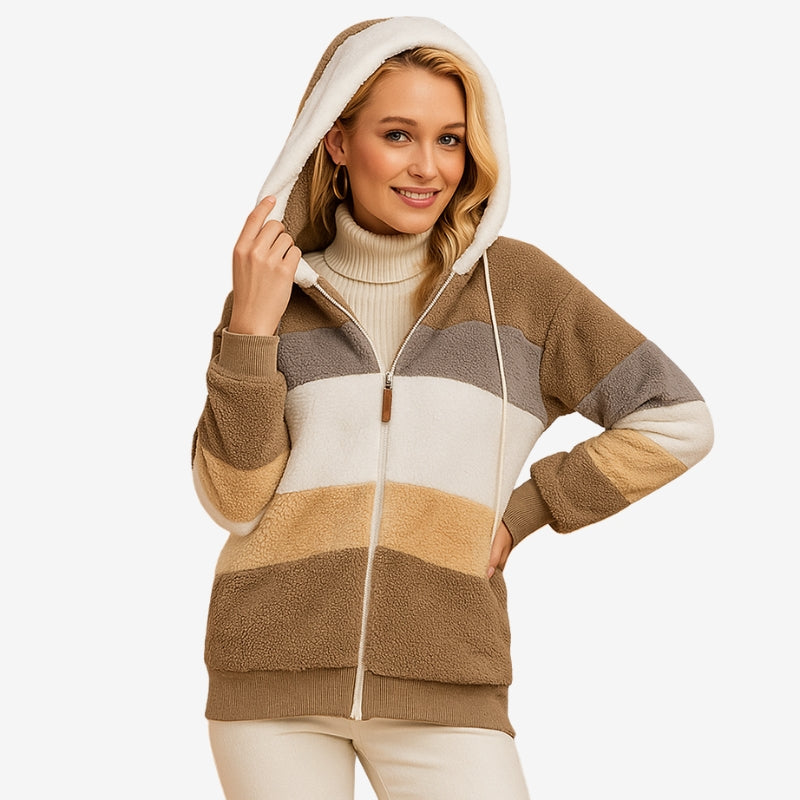 Quinn - Long sleeve zipper coat with adjustable hood