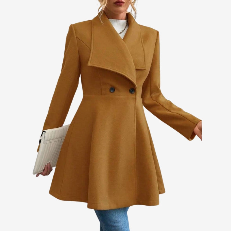 Penelope – Long Sleeve Wool Coat with Lapel Collar