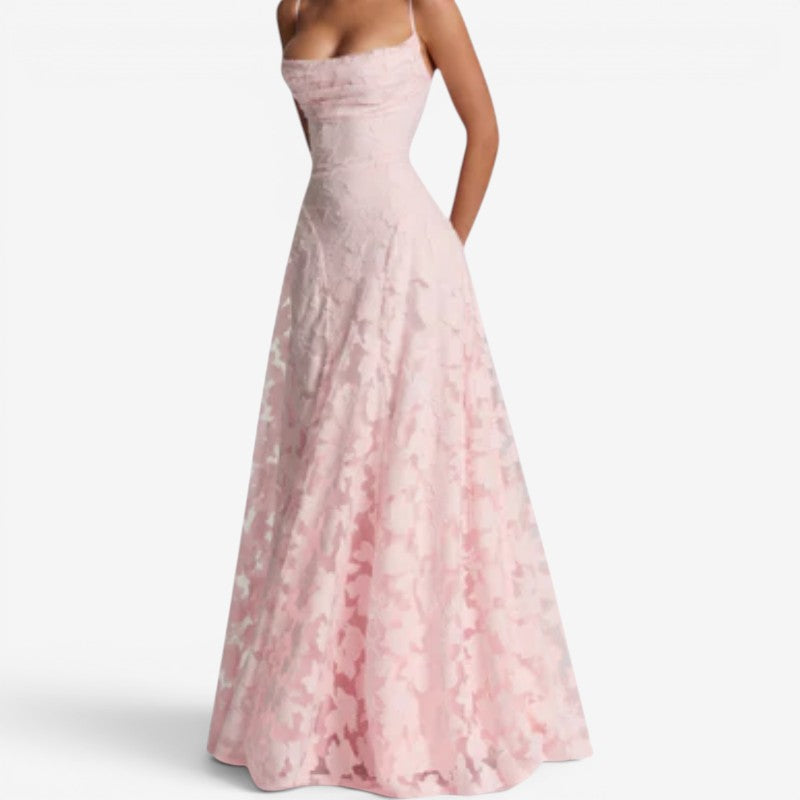 Abito lungo da donna in chiffon con fiocco sul retro