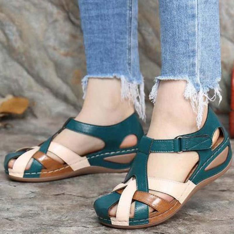 Lena - Sandales compensées à bout rond avec fermeture velcro