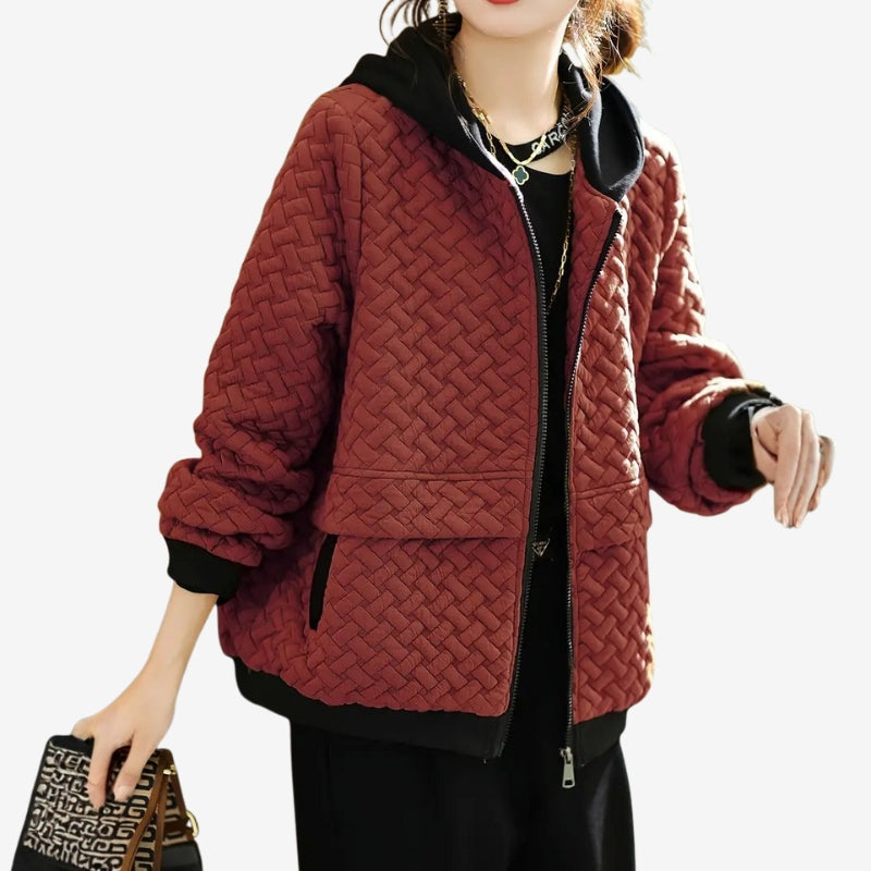 Sophia – Long sleeve hooded jacket with braided pattern and zipper