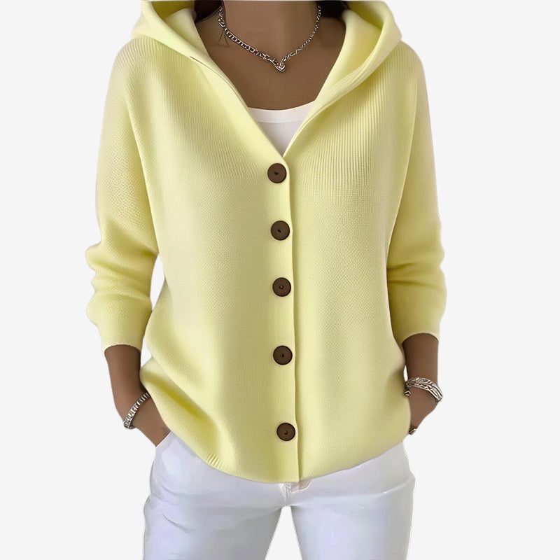 Anouk - Long sleeve hooded cardigan with button closure
