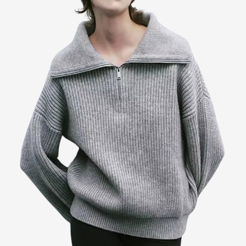Aria - Half zipper sweater with stripe design